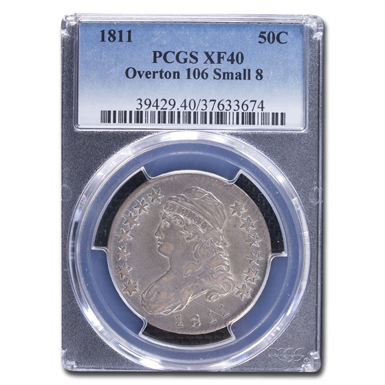 1811 Capped Bust Half Dollar XF-40 PCGS (Overton 106 Small 8) 1811 Capped Bust Half Dollar XF-40 PCGS (Overton 106 Small 8)